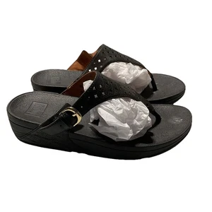 Fit Flop Damen Gr. US 7 Leder-Wackelbrett-Sandalen schwarz seitliche Schnalle - Bild 1 von 16