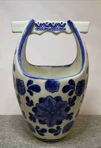 Vintage Keramik Eimer Eimer Vase China Floral blau weiß Porzellan gebraucht - Bild 1 von 16