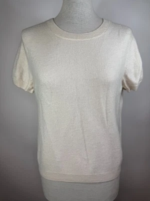 Camiseta Suéter Quince Luxury Crema Marfil 100% Cachemira Manga Corta Talla XL Foto 1 de 4