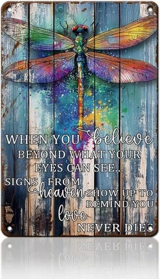 Metal Tin Sign Funny Dragonfly When You Believe Beyond 8x12 - Image 1 of 4
