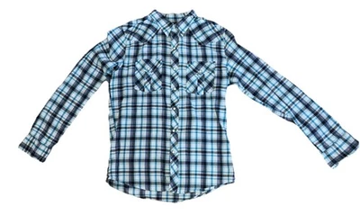 Salt Valley Western Shirt Mens Size L Teal Green Plaid Pearl Snap Long Sleeve - Image 1 of 4