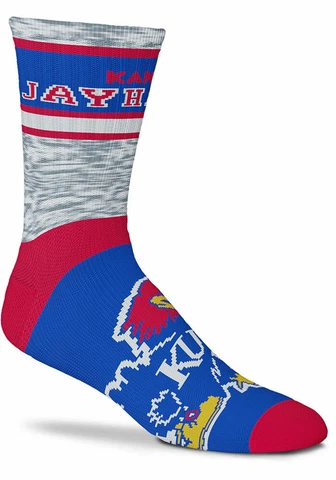 Kansas Jayhawks NCAA FBF For Bare Feet Double Deuce Gray Knit Crew Socks *Large Cover