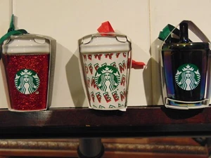 Starbucks 2019 Coffee Christmas Ornaments Holiday Set 3 Ceramic Tumbler - Picture 1 of 2