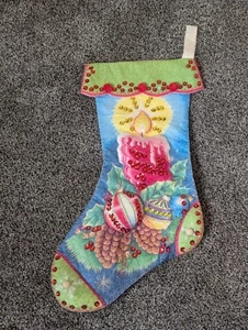 Vintage Puffy Felt Sequin Hand Made Christmas Stocking Candle Ornament 18.5"L - Picture 1 of 6