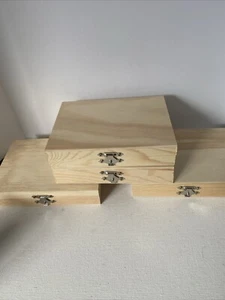 Unfinished Wood Craft Box Lot Of 4 - Picture 1 of 13