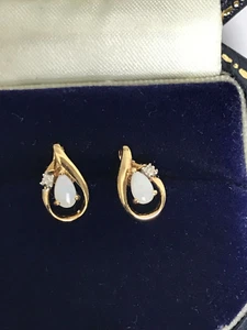 Opal Ohrringe 9 kt Gold Opal & Zirkon Ohrringe Ohrstecker Opal Goldohrringe - Bild 1 von 14