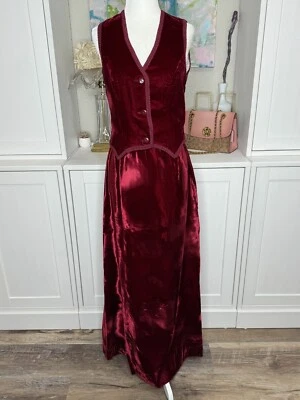 1960s Red Velvet “Country Set” Vest And Skirt Hippy Small Polyester - Image 1 of 4