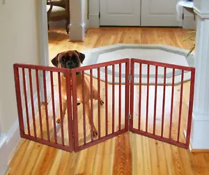 Folding Adjustable Pet Gate Wooden Z Pattern Design Dog 54"X24" NEW - Picture 1 of 9