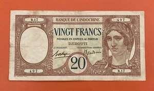 French Somaliland (Djibouti) 1926-38 Issue 20 Francs Banknote Crisp VF. - Picture 1 of 2