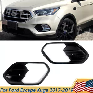 Gloss Black Left Right Side Fog Light Lamp Cover For Ford Escape Kuga 2017-2019 - Foto 1 di 13