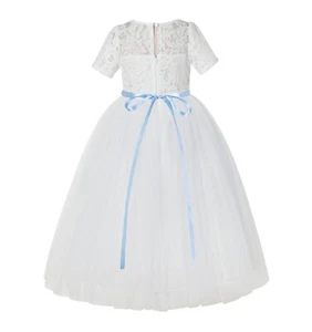 Wedding Flower Girl Dresses White Lace Dress Lace Tulle Dress Pageant Dresses - Picture 1 of 25