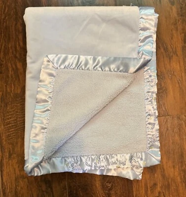 Just Born Blue Baby Reversible Blanket Puppy Dog Embroidered Satin Trim 30 x 40 - Image 1 of 4