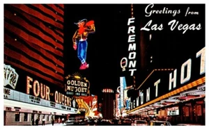 GREETINGS from FREMONT STREET at night Las Vegas, NV - Postcard - Picture 1 of 2