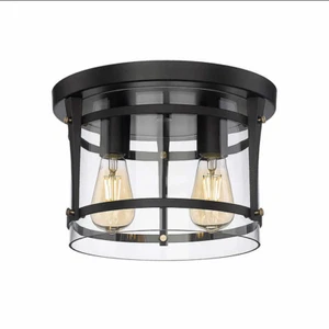 OVE Decors Joakim 2 Light Flush Mount, Black - Picture 1 of 6