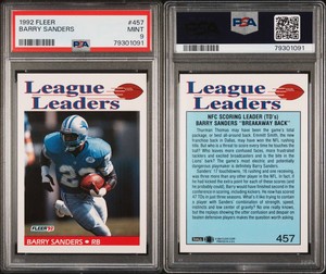 1995 Fleer Barry Sanders League Leaders #457 Detroit Lions PSA 9 Mint