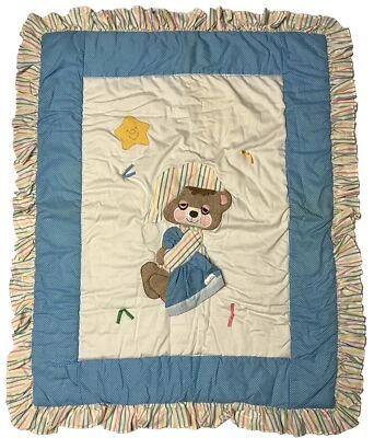 Oso de peluche Morgan 1982 manta vintage con volantes recortada para cuna de bebé Foto 1 de 4