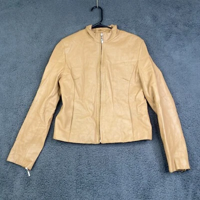 Chaqueta de Cuero Wilson Para Mujer M Pelle Studio Cuero Tostado Bolsillos con Cremallera Completa Moto Foto 1 de 4