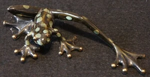 Stagno Oro Collect Stagno Rana Macchiata Nera Statua in Ottime Condizioni! - Foto 1 di 4