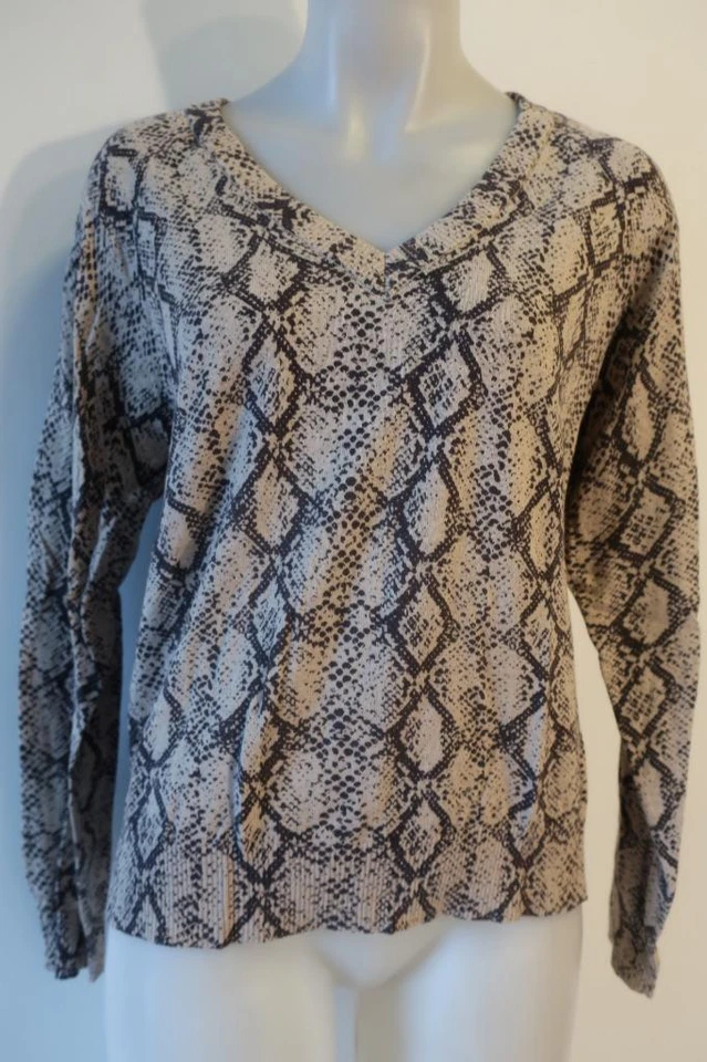 Nuevo con etiquetas Suéter para Mujer Minnie Rose Marrón Tostado Algodón Cachemira Estampado de Pitón Cuello en V XL* Foto 1 de 1