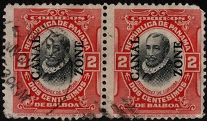 Canal Zone Stamp Scott # 32 Pair - 2 Cents Vermilion & Black w/ Type I Overprint - Picture 1 of 1