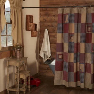 SHOWER CURTAIN COUNTRY PRIMITIVE RUSTIC PATCHWORK FABRIC 72x72 | MILLSBORO - Picture 1 of 2