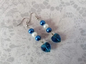 Orecchini pendenti perline cuore blu - Picture 1 of 1
