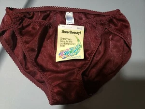 Vintage Mesh Nylon Burgundy Shimmery SHEER BEAUTY panties FASCINATION sz Small - Picture 1 of 3