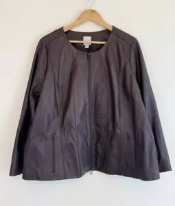 Halogen Chocolate Brown Leather Full Zip Jacket A Line Swing Buttery Soft 20W - Picture 1 of 13