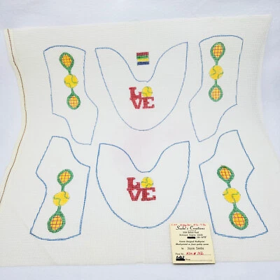 Love Tennis Themed Hat Handpainted Needlepoint Canvas Seebos Creatons KSM 142 - Image 1 of 4