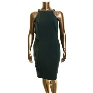 LAUREN RALPH LAUREN Women's Dark Fern Beaded-strap Ruffled Sheath Dress 12 TEDO - Picture 1 of 3