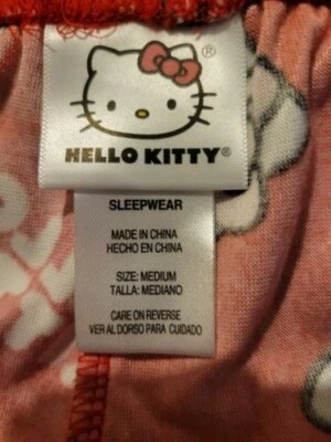 Sanrio Hello Kitty Ropa de Dormir Talla M Pijama Pantalón Rojo/Rosa Lazo Suave Cómodo Foto 1 de 4