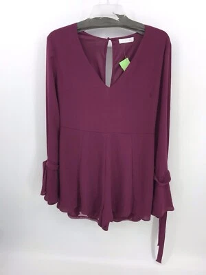 Pantalones Cortos LUSH Usados Para Mujer Manga Acampanada Volantes Granate Mameluco Talla Grande Foto 1 de 4