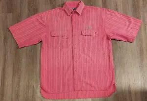 Vintage Bugle Boy Striped Mens XL Short Sleeve Button Up Shirt Hot Pink Striped - Picture 1 of 6