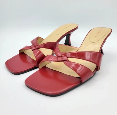 SANDALIAS BANDOLERA VINTAGE 9,5 M CUERO ROJO CRUZADAS GATITO TACÓN CORREDERAS CON CAJA Foto 1 de 4