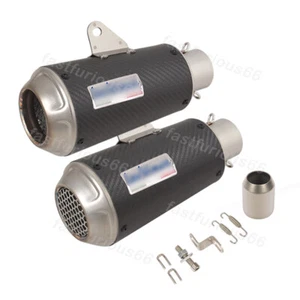 51mm Universal Motorcycle Exhaust Mufflers Pipe Carbon Fiber Escape Tips For ATV - Picture 1 of 12