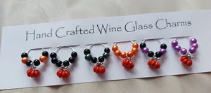 Halloween Pumpkin Wine Glass Charms Mounted On A Gift Card - Picture 1 of 1
