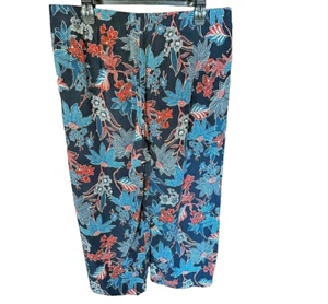 J.Jill Sarasa Tropical Full Leg Women's Crop Pants Elastic Waist SZ L  Blue Red - Picture 1 of 10