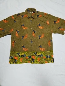 Hawaiian Ying Yang Tribal Floral Border Print Camp Mens Shirt Size XL Button Up  - Picture 1 of 4