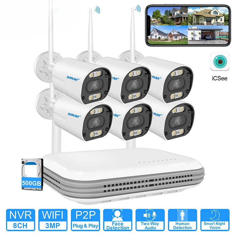 Wireless Wifi Camera 3MP/5MP HD Security Audio IP 8CH NVR Video Surveillance Lot - Image 1 of 4