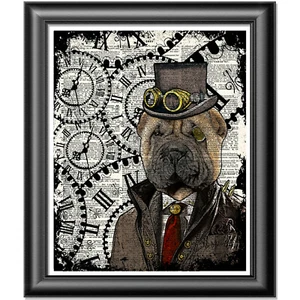 Shar Pei Steampunk Dog Vintage Dictionary Page Print Sharpei Wall Art Picture - Imagen 1 de 2