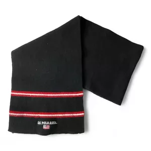 U.S. Polo Assn Scarf Black with Red and White Stripes 44 x 7" Knit Embroidered - Picture 1 of 6
