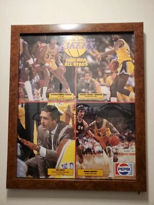 Vintage NBA 1986 LA Lakers Pepsi Framed Poster 18x22" Magic Kareem Worthy Riley - Image 1 of 4