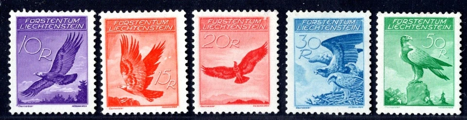 LIECHTENSTEIN 1934 AIR MAIL SET SC. #C9-C13 MINT NEVER HINGED VERY FINE - Image 1 of 2