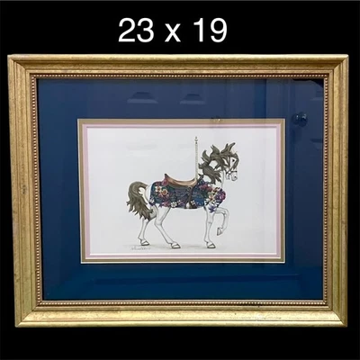 Impressão artística floral cavalo carrossel emoldurado 23x18 por Patricia Baker triplo fosco - Imagem 1 de 4