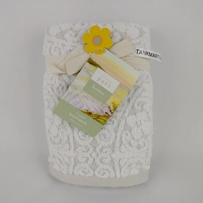Set of 2 Peri Home Hand Towels Scroll Bryce Jacquard Medallion Beige - Image 1 of 4