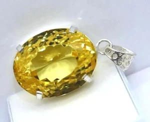 Natural Topaz 76 Ct Yellow 925 Sterling Silver Certified Gemstone Pendant+ Gift - Picture 1 of 6