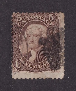 MATT'S STAMPS SCOTT #76 THOMAS JEFFERSON 5-CENT ISSUE OF 1863, USED CV$125 - Picture 1 of 3