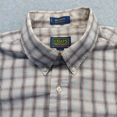 Camisa Chaps Ralph Lauren Hombre 17 34/35" Beige Marrón Cuadros Manga Larga 100% Algodón Foto 1 de 4