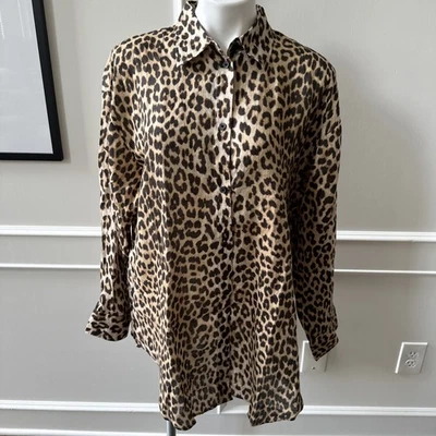 H & M Linen Leopard Beach Shirt Women's Small Animal Print NWT - Image 1 of 4