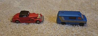 Tomy Tomika Lote de 2 Coches Diecast Vintage 1977 1978 F22 F52 Japón Azul Chevy Van Foto 1 de 4
